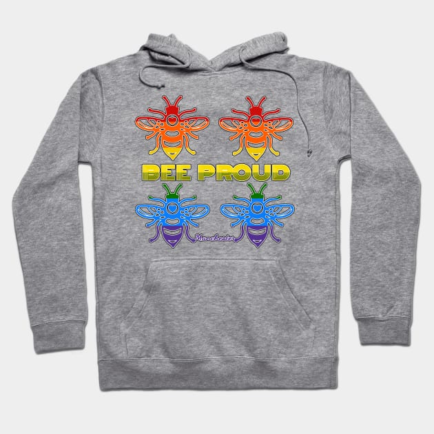 BEE PROUD. Celebrate Manchester Pride with this rainbow coloured bee design Hoodie by Off the Page